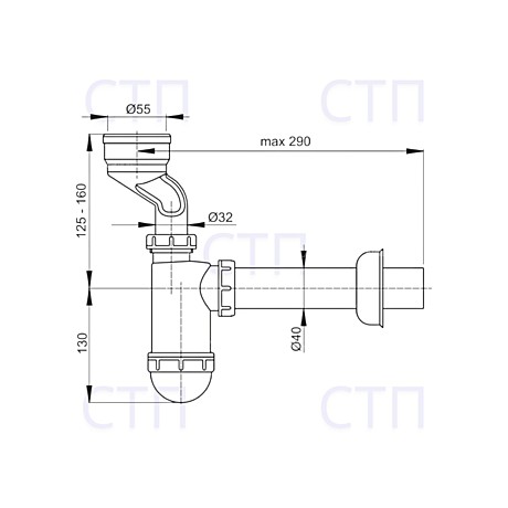 ALCA A45A сифон для писсуара, 55х40, регулируемый 125-160 мм